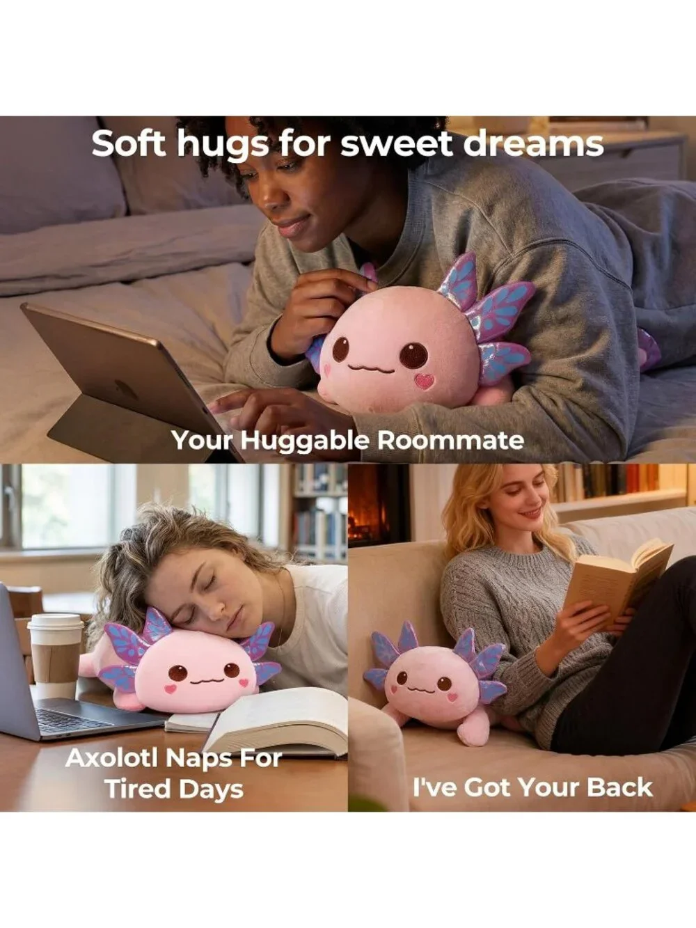 Pink Axolotl Plush Pillow 13 Cute Squishy Huggable Stuffed Animal Decor